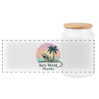 Key West Iguana Sunset - Panoramic Cookie Jar with Wooden Lid - white - Front