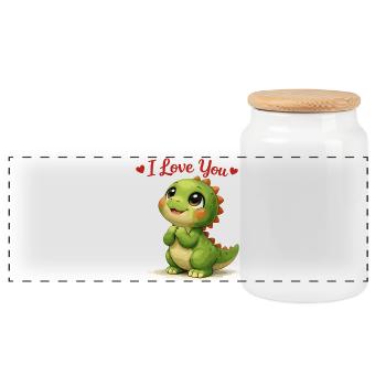 Un dino mignon regarde Maman : I Love You Design - Boîte à biscuits avec couvercle en bois - blanc - Devant