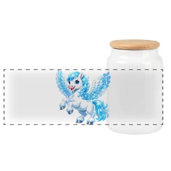 Flying Pegasus horse - Panoramic Cookie Jar with Wooden Lid - white - Front