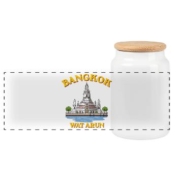 Bangkok Wat Arun  - Panoramic Cookie Jar with Wooden Lid - white - Front