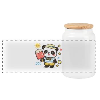 Kawaii Panda Eis am Strand Illustration - Panorama Keksdose mit Holzdeckel - Weiß - Vorne
