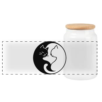 Yin Yang: cats - Panoramic Cookie Jar with Wooden Lid - white - Front