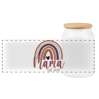 Mom 2026 Mom Baby Best Mom Mother's Day Rainbow - Panoramic Cookie Jar with Wooden Lid - white - Front