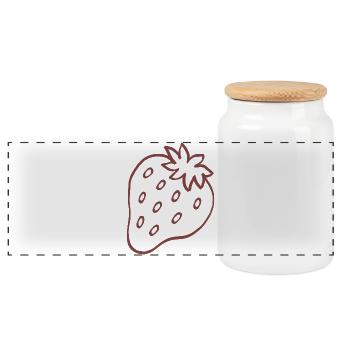 Strawberry Minimal Line Art - Panorama Keksdose mit Holzdeckel - Weiß - Vorne