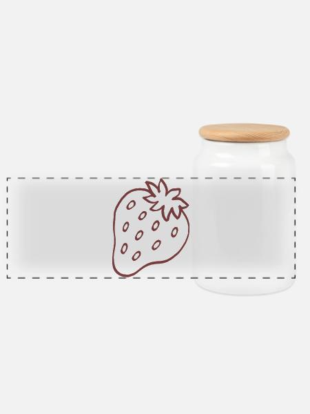 Strawberry Minimal Line Art - Panorama Keksdose mit Holzdeckel - Weiß