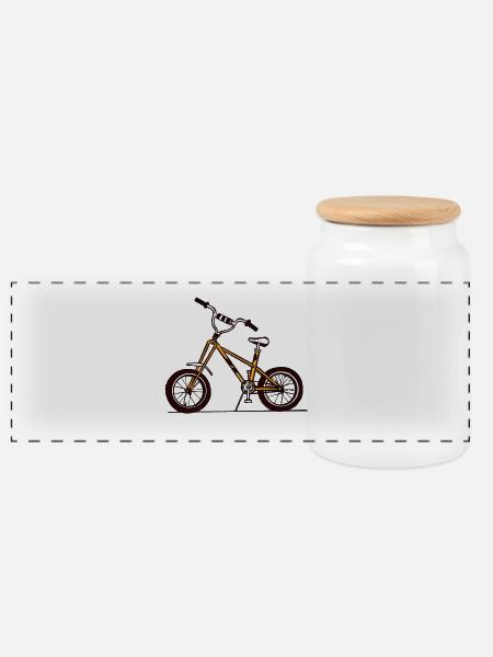 Gelbe BMX-Fahrradillustration - Panorama Keksdose mit Holzdeckel - Weiß