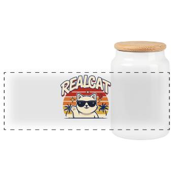 Katze Sonnenbrille Sonnenuntergang Realcat  - Panorama Keksdose mit Holzdeckel - Weiß - Vorne