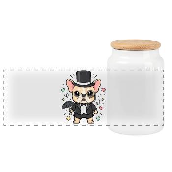 Mops Zylinder Monokel Gentleman Vierbeiner  - Panorama Keksdose mit Holzdeckel - Weiß - Vorne