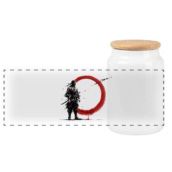 Ninja Samurai Krieger Roter Kreis Monochrom Japan  - Panorama Keksdose mit Holzdeckel - Weiß - Vorne