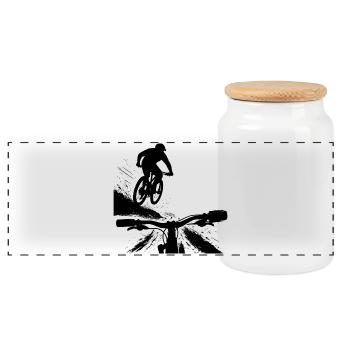 Point de vue du saut en descente en VTT - Conception de VTT - Boîte à biscuits avec couvercle en bois - blanc - Devant
