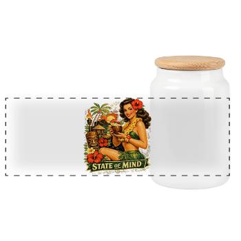 Tiki State of Mind Retro Pin Up Poster Design - Panoramic Cookie Jar with Wooden Lid - white - Front