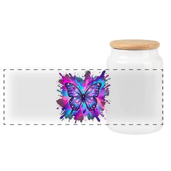 Butterfly - Panoramic Cookie Jar with Wooden Lid - white - Front