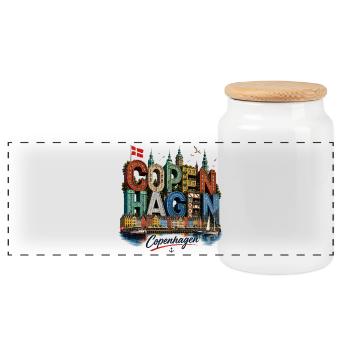 Copenhagen Colorful Skyline Typography - Panoramic Cookie Jar with Wooden Lid - white - Front