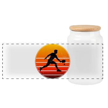 Pickleball Scene Gift for Pickleball Sports Fans - Panoramic Cookie Jar with Wooden Lid - white - Front