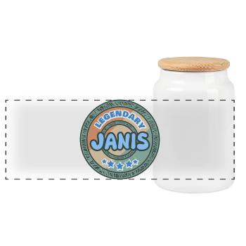 Spruch Janis - Panorama Keksdose mit Holzdeckel - Weiß - Vorne