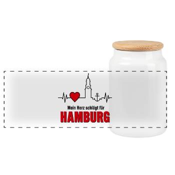 Mein Herz schlägt für Hamburg - Panorama Keksdose mit Holzdeckel - Weiß - Vorne