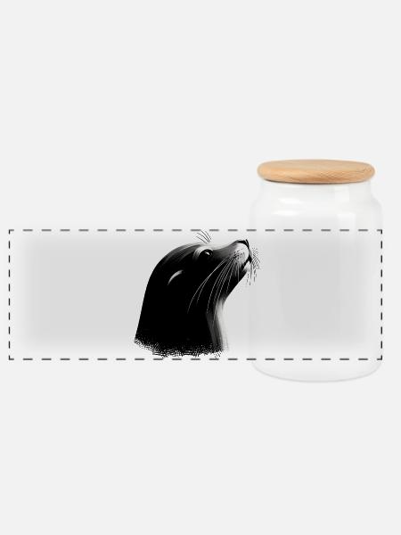 Sea lion - Panoramic Cookie Jar with Wooden Lid - white