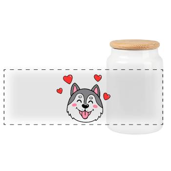 Alaskan Husky/Malamute (Comic Portrait) - Panoramic Cookie Jar with Wooden Lid - white - Front