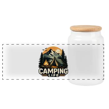 Camping Life Mountain Adventure Design - Boîte à biscuits avec couvercle en bois - blanc - Devant