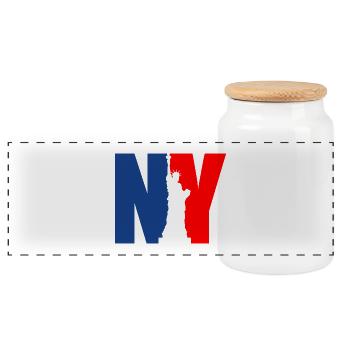 NY Statue of Liberty New York - Panoramic Cookie Jar with Wooden Lid - white - Front