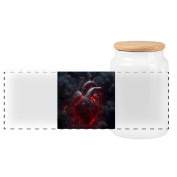 Cyberpunk Heart – Mechanical Biomechanics - Panoramic Cookie Jar with Wooden Lid - white - Front