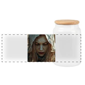 Południca – Slavic Demon of Fields and Grains - Panoramic Cookie Jar with Wooden Lid - white - Front