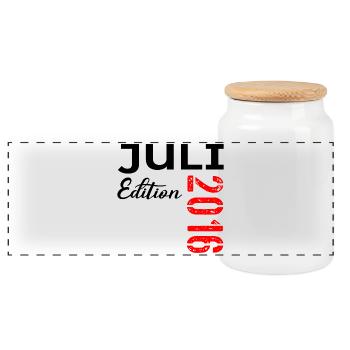 July 2026 - 10th Birthday - Panoramic Cookie Jar with Wooden Lid - white - Front