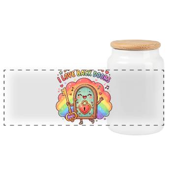 J’adore les portes dérobées arc-en-ciel des hommes drôles - Boîte à biscuits avec couvercle en bois - blanc - Devant