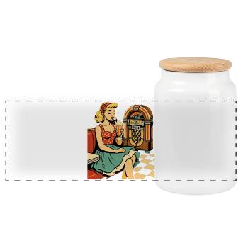 Retro 50s Diner Pin-Up Girl Milchshake Poster - Panorama Keksdose mit Holzdeckel - Weiß - Vorne