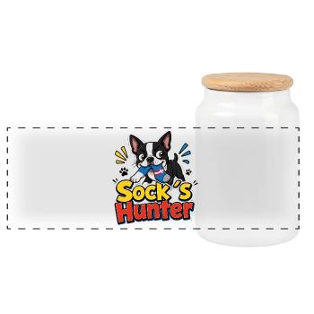 Boston Terrier Socks Hunter-Welpe - Panorama Keksdose mit Holzdeckel - Weiß - Vorne