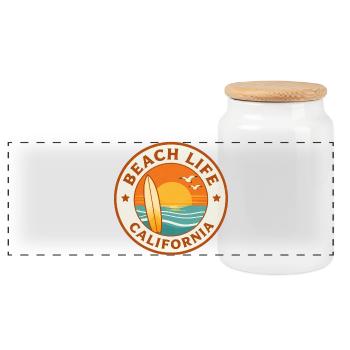 Beach Life California Surf Badge - Panoramic Cookie Jar with Wooden Lid - white - Front