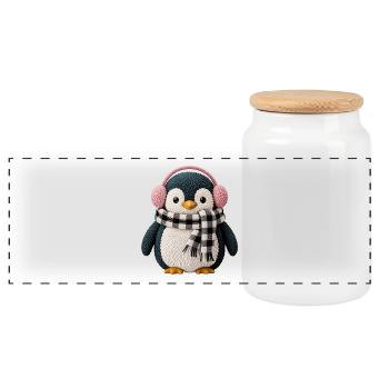 Pingouin - Boîte à biscuits avec couvercle en bois - blanc - Devant