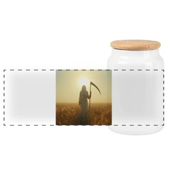 Meridian – Death in the White Crop - Panoramic Cookie Jar with Wooden Lid - white - Front
