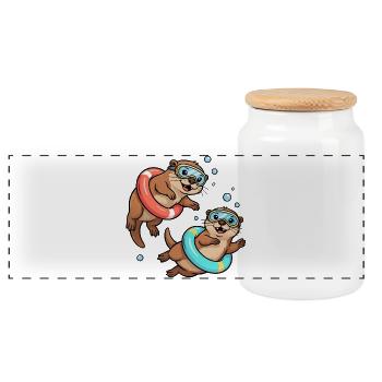 Zwei lustige Otter - Panorama Keksdose mit Holzdeckel - Weiß - Vorne