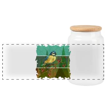 Bunter Vogel - Panorama Keksdose mit Holzdeckel - Weiß - Vorne