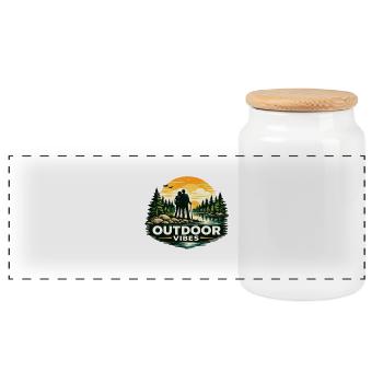 Camping Adventure Mountain Sunset Design - Panoramic Cookie Jar with Wooden Lid - white - Front