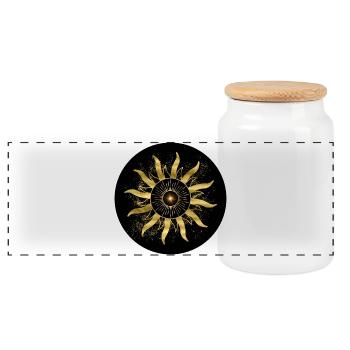 Golden Sun Black Eclipse - Panoramic Cookie Jar with Wooden Lid - white - Front