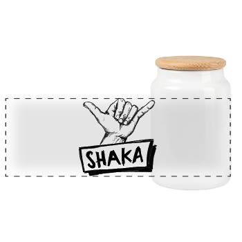 Shaka Surfgruß Handzeichen – Illustration - Panorama Keksdose mit Holzdeckel - Weiß - Vorne