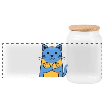 Câlin Chat Câlin Chat Bleu-Orange - Boîte à biscuits avec couvercle en bois - blanc - Devant