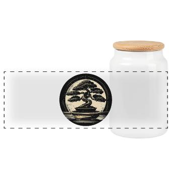 Bonsai Zen Kreis Design - Panorama Keksdose mit Holzdeckel - Weiß - Vorne