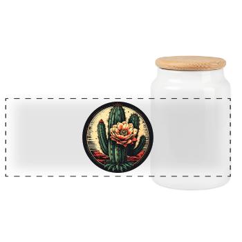 Cactus Blossom in Vintage Frame - Panoramic Cookie Jar with Wooden Lid - white - Front