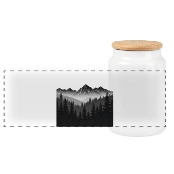 Cloud Forest Mountain Silhouette - Panoramic Cookie Jar with Wooden Lid - white - Front