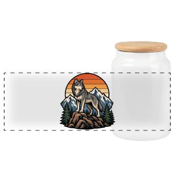Loup majestueux sur sommet montagneux - Boîte à biscuits avec couvercle en bois - blanc - Devant