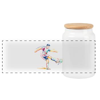 Soccer Stadium Tournament Team Player Graphic - Panoramic Cookie Jar with Wooden Lid - white - Front