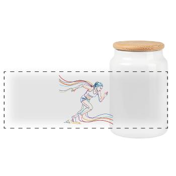 Female Runner Running Jogging Sport Silhouette Splash - Panoramic Cookie Jar with Wooden Lid - white - Front