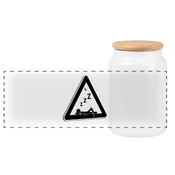 Late riser traffic sign warning attention tired - Panoramic Cookie Jar with Wooden Lid - white - Front