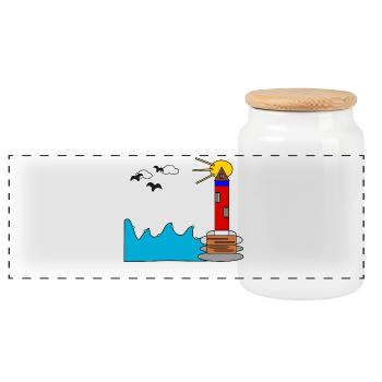 Leuchtturm am Meer im Sonnenkreis - Panorama Keksdose mit Holzdeckel - Weiß - Vorne