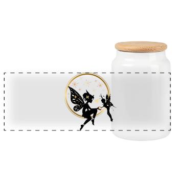 Golden fairy lovers - Panoramic Cookie Jar with Wooden Lid - white - Front