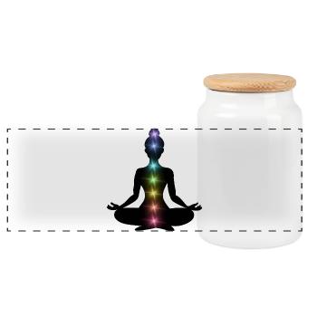 Regenbogenchakren Meditations-Silhouette - Panorama Keksdose mit Holzdeckel - Weiß - Vorne