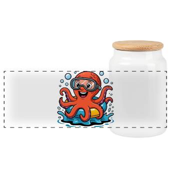 Lustiger Oktopus mit Taucherbrille - Panorama Keksdose mit Holzdeckel - Weiß - Vorne